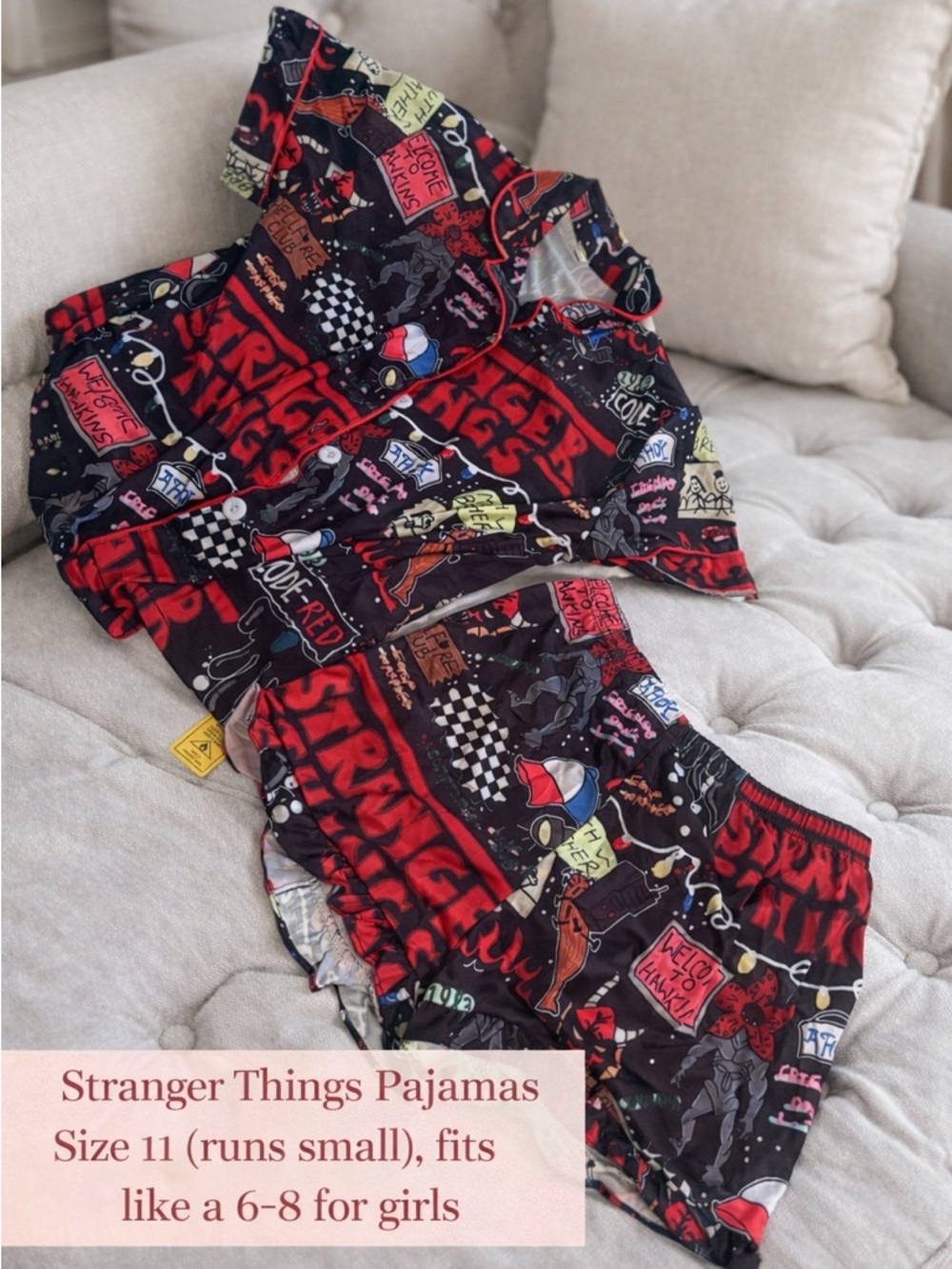 Stranger Things Girls Pajama Set - Black & Red